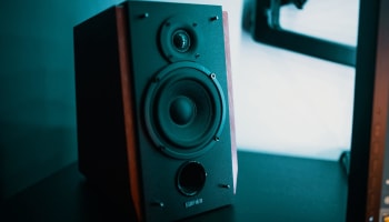 a speaker on a table