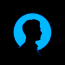 a silhouette of a person in front of a blue circle