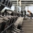 a row of weights in a gym