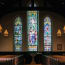 a stained glass window in a church