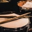a drum set with drumsticks