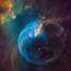 a blue and orange nebula in space