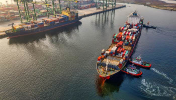 a cargo ship in a port