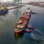 a cargo ship in a port