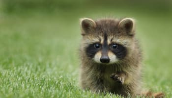 a raccoon in the grass