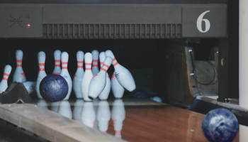 bowling pins and a bowling ball