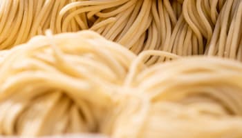 close up of noodles in a bowl