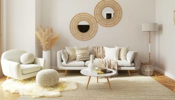 a living room with a couch and a coffee table
