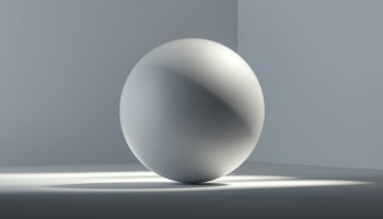 a white sphere in a corner