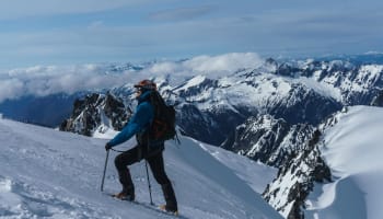 a person on a snowy mountain