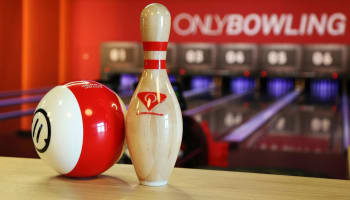 a bowling ball and pin