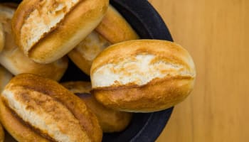 a bowl of bread on a table