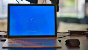 a laptop with a blue screen
