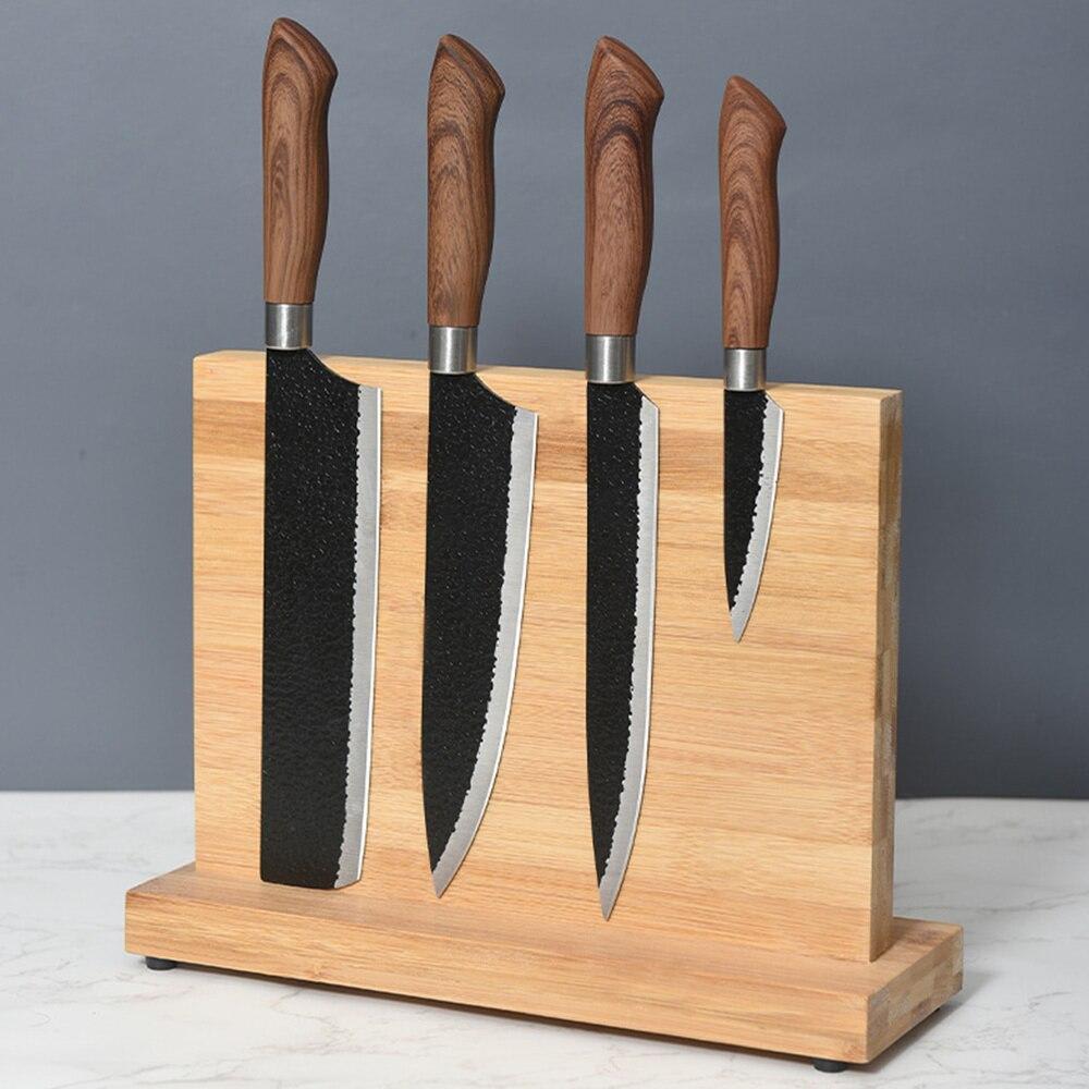 Eco-friendly bamboo storage rack with magnets for kitchen knives - Image 5
