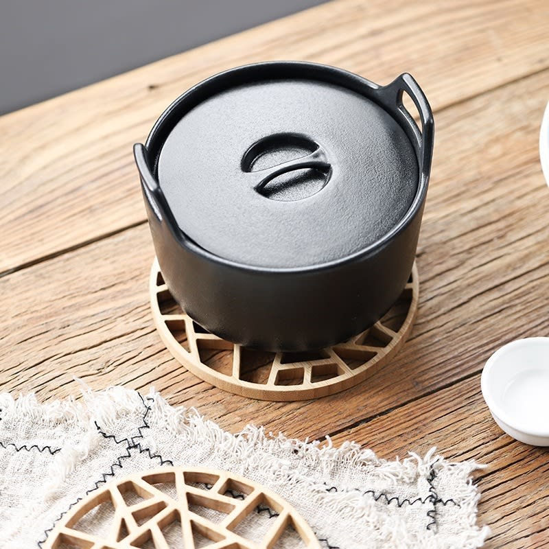 Creative Round Bamboo and Wood Trivet. Teapot Stand or Casserole Support - Image 3
