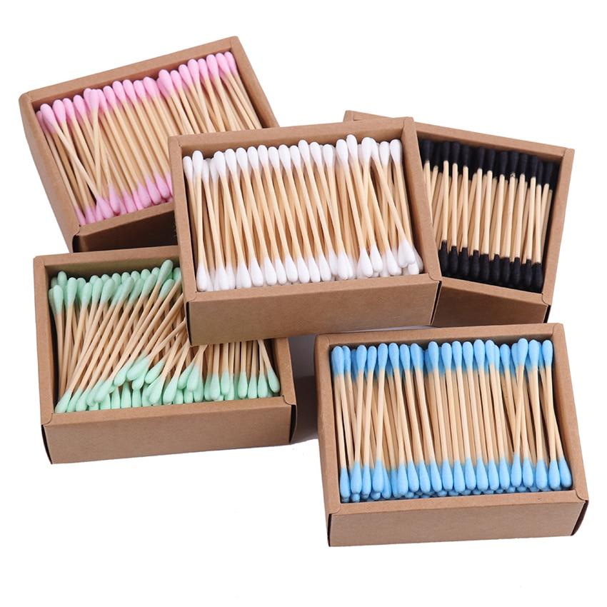 200pcs Disposable Double Head Bamboo Cotton Swabs for Nose and Ear Cleaning