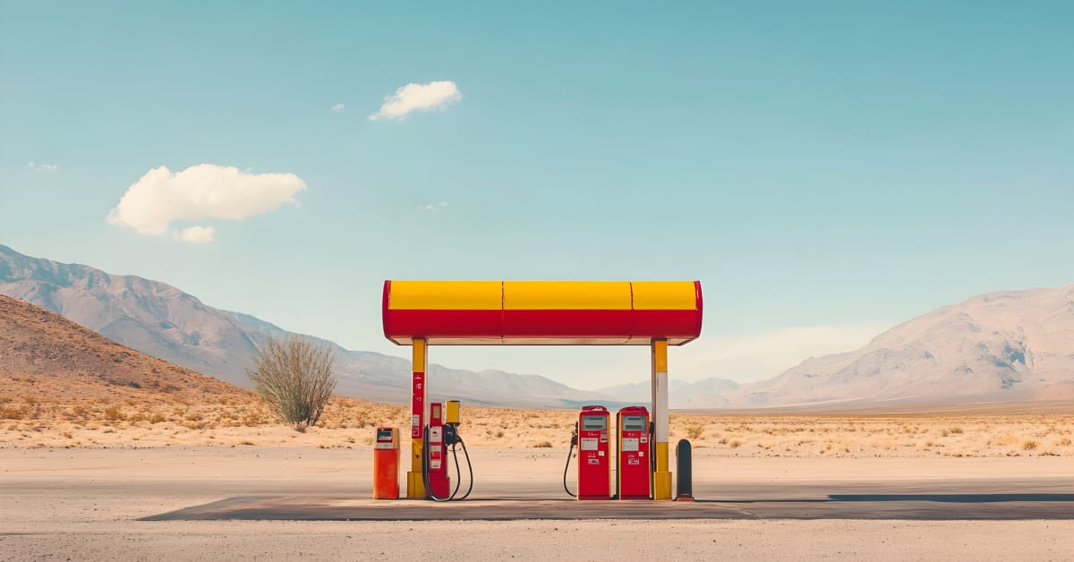 image of a remote gas station in the desert