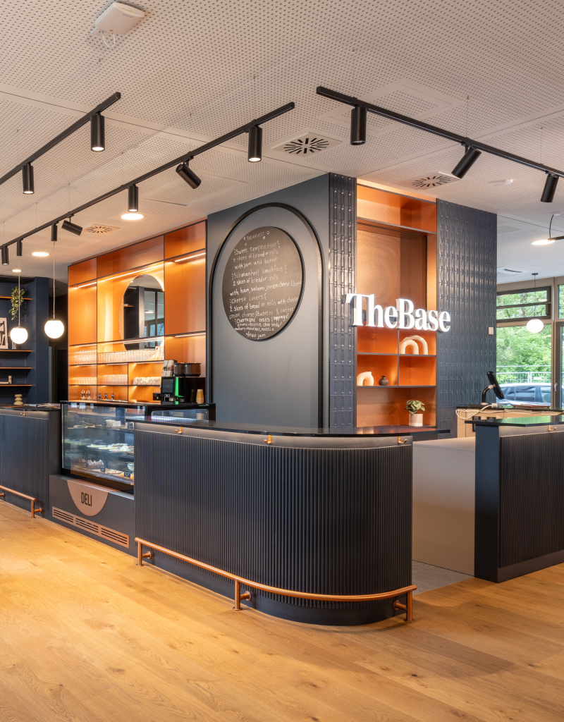 Bar area at The Base Coliving in Munich