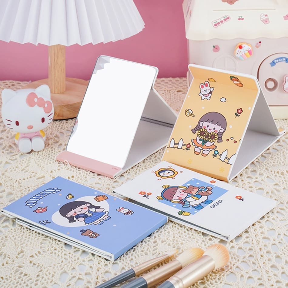 Foldable Mirror Cartoon Print Assorted Single Piece