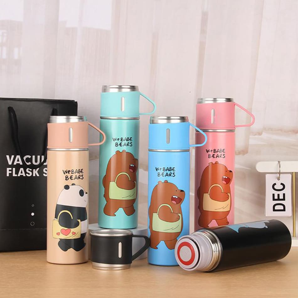 Vacuum Flask With 2 Cups Assorted Single Piece