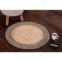 Jute Rug - Beige And Black - Single Piece