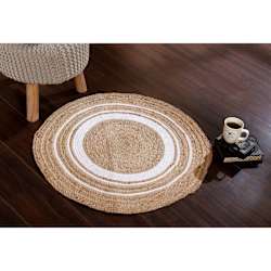 Jute Rug - Circle - Beige And White