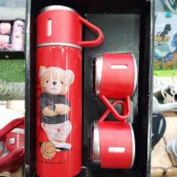 Vacuum Flask With 2 Cups - Red - Single Piece