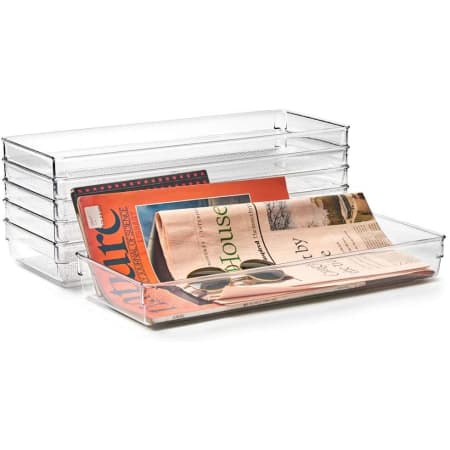 Realspace® Vayla Acrylic Desk Caddy With Drawer, 6-7/8”H x 12-1/2”W x  5-3/8”D, Clear/Gold - Zerbee