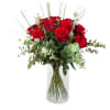 12 Red Roses with greenery Online
