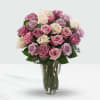 24 pink and purple roses in a vase. Online