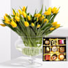 Bouquet of tulips with a box of chocolates Online