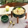 Buy Ceramic Serving Dish With Wooden Stand - Single Piece - Green