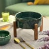 Shop Ceramic Serving Dish With Wooden Stand - Single Piece - Green