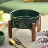 Ceramic Serving Dish With Wooden Stand - Single Piece - Green Online