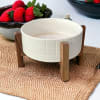 Ceramic Serving Dish With Wooden Stand - Single Piece - White Online