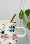 Buy Coffee Mug With Lid And Spoon - Floral Print - Single Piece