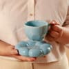 Gift Cup With Flower Shaped Saucer - Single Piece - Blue