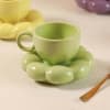 Gift Cup With Flower Shaped Saucer - Single Piece - Green