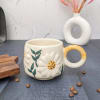 Embossed Flower Ceramic Cup - Assorted Single Piece Online