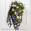 Funeral Bouquet with Blue Flowers and Ribbon Online