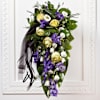 Funeral Bouquet with Blue Flowers and Ribbon Online