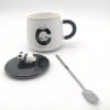Gift Panda Coffee Mug With Lid And Spoon - White And Black
