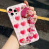 Phone Case With Wrist Strap Chain - Geometric - Pink Hearts - Single Piece Online