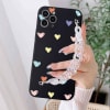 Phone Case With Wrist Strap Chain - Hearts - Black - Single Piece Online