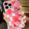Phone Case With Wrist Strap Chain - Nice - Pink Hearts - Single Piece Online