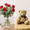 Sexta Red roses bouque and teddy bear Online