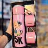 Gift Vacuum Flask With 2 Cups - Pink - Single Piece