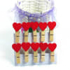Gift Wooden Photo Paper Clips - Red Heart With String - Set Of 10