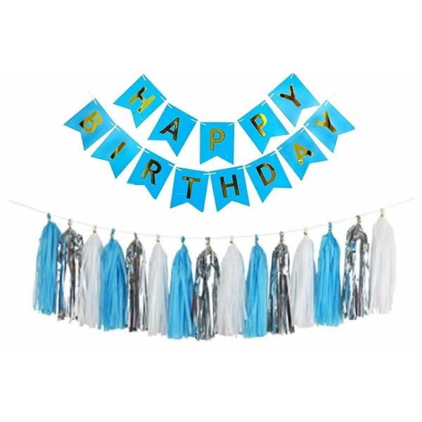 Banner With Tassels - Happy Birthday - Blue - Single Piece