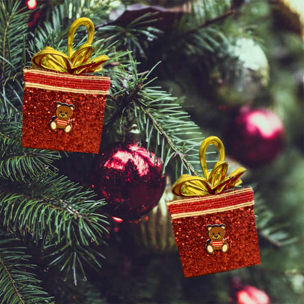 Bright And Merry Red Gift Box Christmas Tree Ornaments - Set Of 4